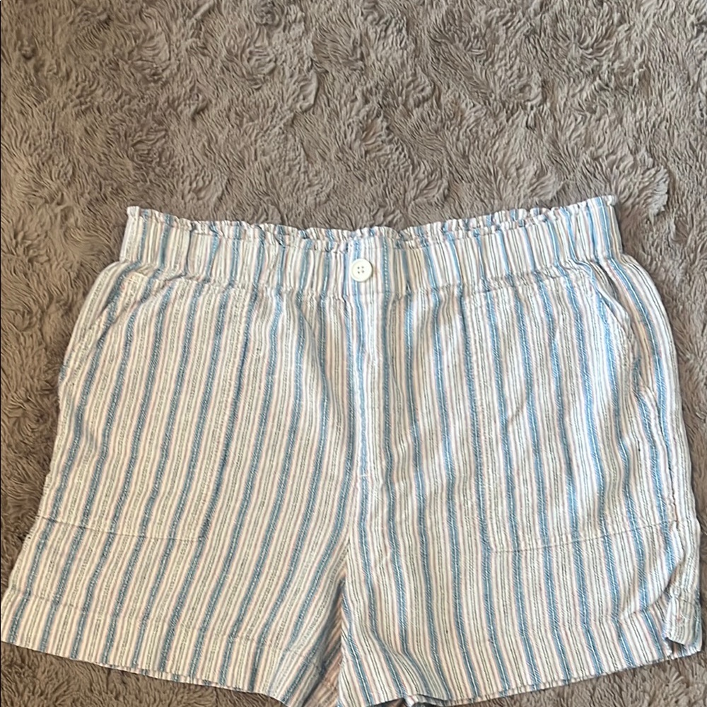LOFT High Waist Blue and White Striped Shorts
